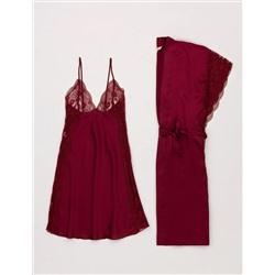 Bordeaux Satin Nightgown & The Warning Team