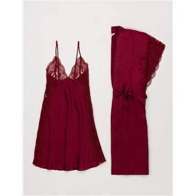 Bordeaux Satin Nightgown & The Warning Team