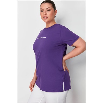 Фиолетовый парень Fit Slogan Печатный велосипедный воротник 100 %хлопок