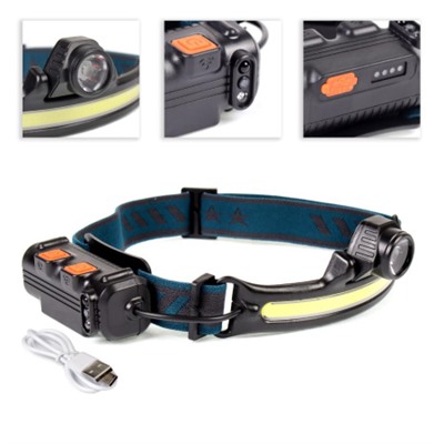 Фонарь налобный спортивный COMIRON O'HEAD FLOODLIGHT ABS, IPX5 свет COB 400lm аккум 18650 3.7V 2000 mAh USB Type-C индикатор /уп /50/100/