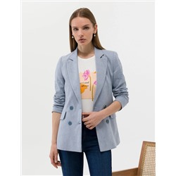 Blue Linen Lixed Cruve Jacket