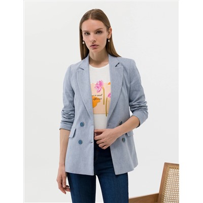 Blue Linen Lixed Cruve Jacket
