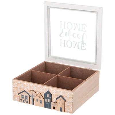 ШКАТУЛКА ДЛЯ ЧАЯ С 4 ОТДЕЛЕНИЯМИ КОЛЛЕКЦИЯ "HOME" 18*7*18,5 СМ
