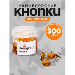 Кнопки канцелярские 12 мм, 300 штук, золотистые, в пластиковой тубе