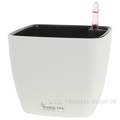 Кашпо PLANTA VITA "Square Matt white" с автополивом (пластик), 18х18хH15 см