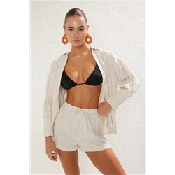 Ecru Balloon рукав Leneven Linemed Shorts Shorts Set Set Tbess25au00025
