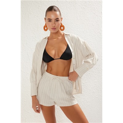 Ecru Balloon рукав Leneven Linemed Shorts Shorts Set Set Tbess25au00025