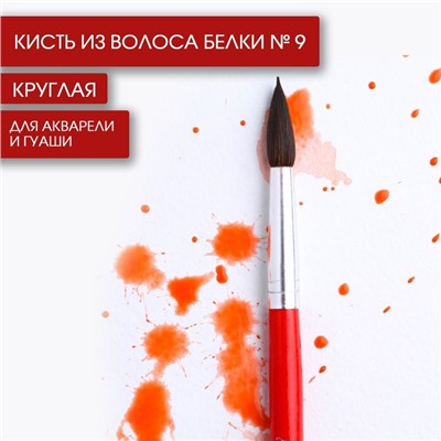 Кисть для рисования из волоса белка круглая № 9 (диаметр обоймы 5 мм; длина ворса 20 мм)
