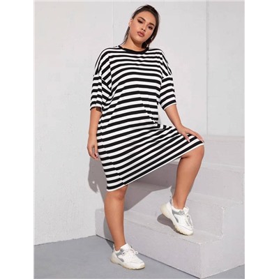 Платье Plus Size в полоску со спущенным рукавом