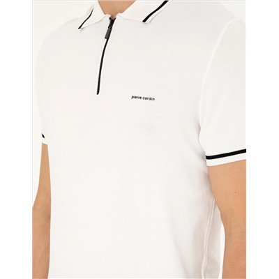 Ekru Slim Fit Fit, на молнии, поло, шерсть yaka смешанный трикотаж T -For