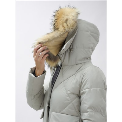 Куртка женская зимняя с мехом енот премиум класса серого цвета 3141Sr