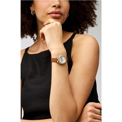 Reloj de cuarzo de piel Eevie - Marrón y dorado
