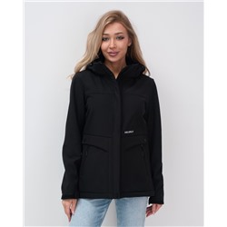 Ветровка спортивная женская с капюшоном softshell черного цвета 9566Ch