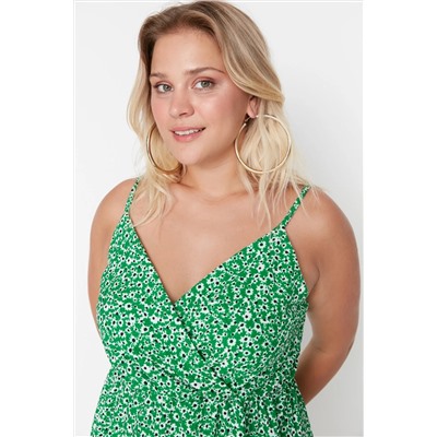 Зеленый A-Line Cramaze Yova Flower Pattern Летнее вязание платье большого размера TBBSS22AH00051