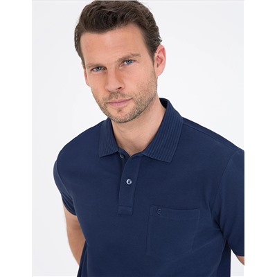 Темно -темно -синий обычный посадка Polo Yaka Basic T -For