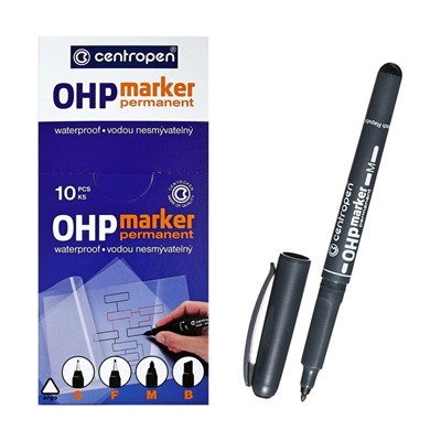 Маркер для OHP перманентный 2.5 мм, линия 1.0 мм, Centropen 2637M, цвет чёрный