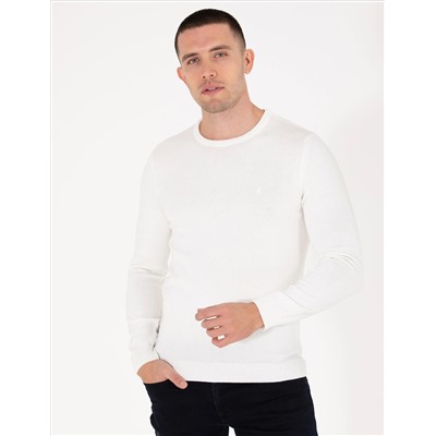 Ekru Slim Fit Bicycle Neck Basic Knitwear Kazakh