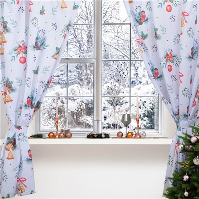 Комплект штор для кухни с подхватами Christmas wreaths 145×180 см - 2 штуки, габардин