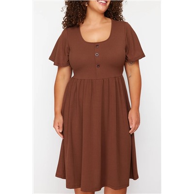 Brown Shirring Detailed Midi Fick вязаное платье TBBSS24AH00176
