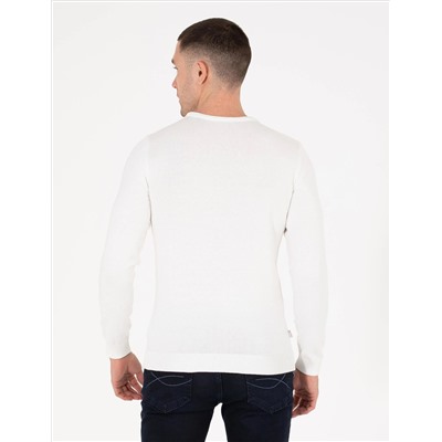 Ekru Slim Fit Bicycle Neck Basic Knitwear Kazakh