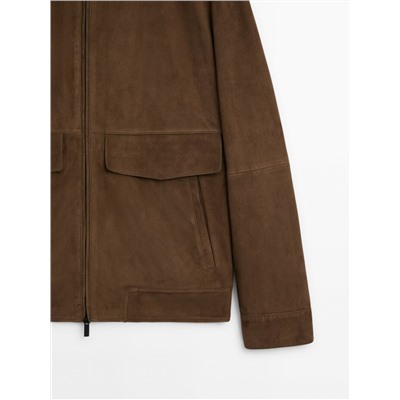 Chaqueta bomber piel ante bolsillos