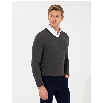 Серый меландж Slim Fit v Yaka Basic Knitwear Kazakh
