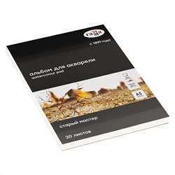 Альбом для акварели, 20л., А5, на склейке Гамма "Старый Мастер", 300г/м2, крупное зерно, 100% хлопок
