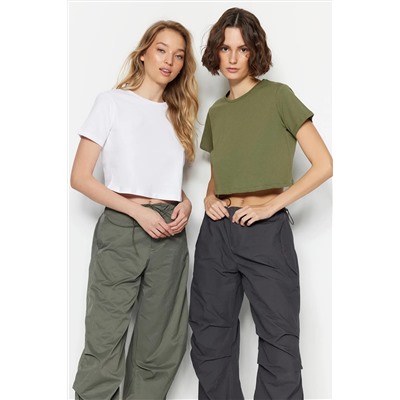 Khaki-White 2 упаковка на 100 %хлопковая травма для велосипедной воротнички футболка Twoss20ts1480