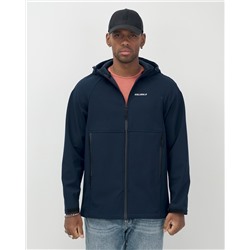 Ветровка спортивная мужская с капюшоном softshell темно-синего цвета 9563TS