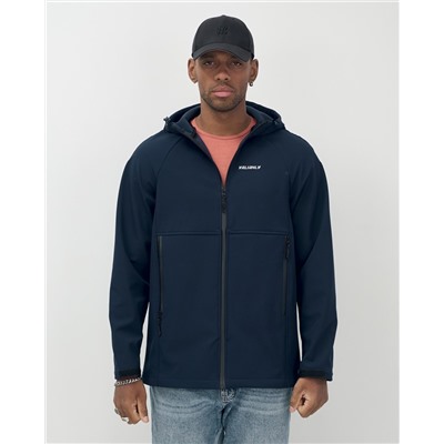 Ветровка спортивная мужская с капюшоном softshell темно-синего цвета 9563TS