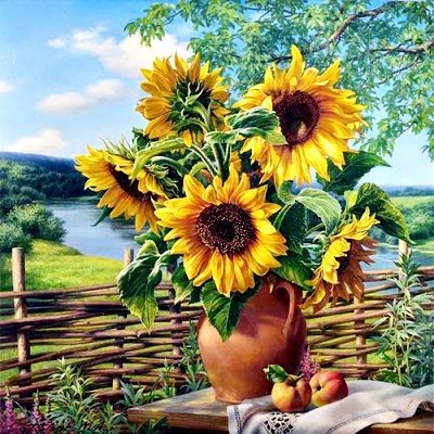 Алмазная мозаика/ подрамник/ полная выкладка/ круглые стразы/ 50х65см/ арт.HA50036(YGB2072) ПОДСОЛНУХИ