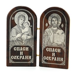 Икона из обсидиана складень пара " Иисус Богородица" 60*120мм