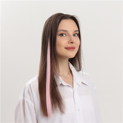 Цветная прядь, на заколке, 50 (± 5) см, 5 гр, цвет розовый