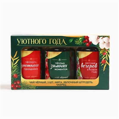 Чай подарочный, набор «Уютного года», вкусы: мята, яблочный штрудель, чабрец, 150 г. (3 шт. x 50 г.)