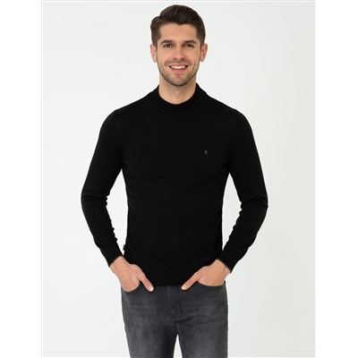 Black Slim Fit Half Fisherman воротник базовый вязаный свитер