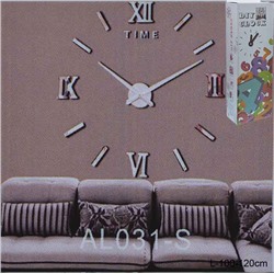 Часы аппликация 3D 100-120 см / AL031S /уп 36/ серебро