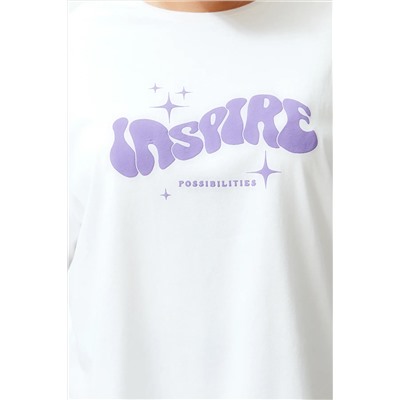 Ekru Unisex Oversiz Casual 100 %хлопковая пара вязание футболка TBBSS24BF00033