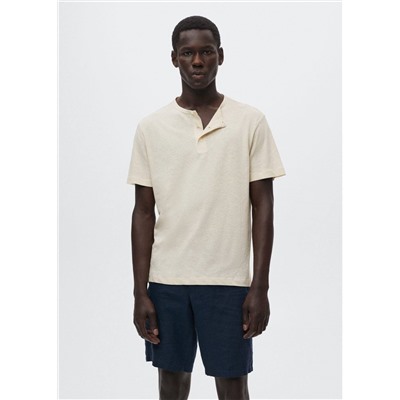 Camiseta cuello panadero lino -  Hombre | MANGO OUTLET España