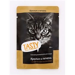 Влажный корм Tasty для кошек,кролик и печень в желе, пауч, 85 г
