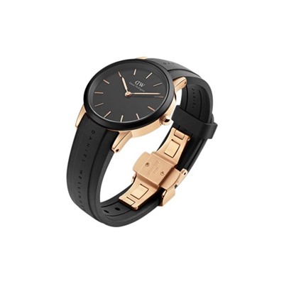 Reloj de cuarzo de caucho Motion - Negro y rosa dorado