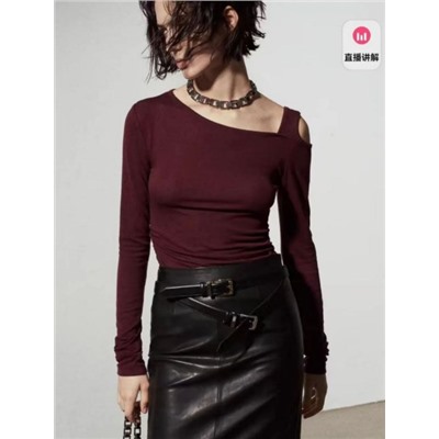 Футболка из мягкой шерсти Tencel с косым вырезом и открытыми плечами