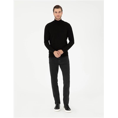 Black Slim Fit Fisherman воротниц Основной вязаный свитер