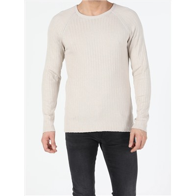 Slim Fit круглое воротник мужской бежевый свитер