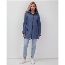 Парка спортивная женская с капюшоном softshell синего цвета 9568S