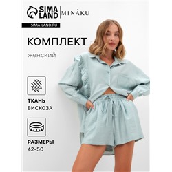 Костюм женский (блузка, шорты) MINAKU: Casual Collection цвет зеленый , р-р 46