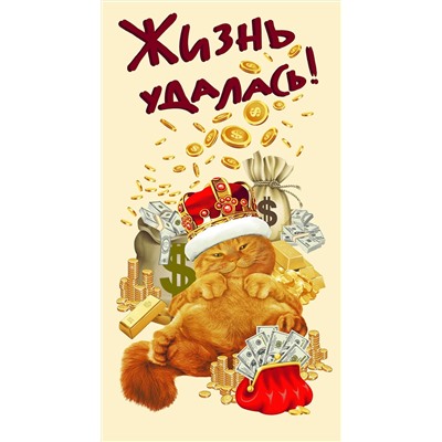 Полотенце банное вафельное / №305 Денежный кот