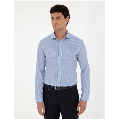 Синий полосатый бывший. Slim Fit рубашка с длинным рукавом