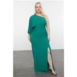 Emerald Green One Arm Asymmetrical Slit Toavy Evening Dress/Night/Harduation/Guncagement Dress TBBSS24AD00000