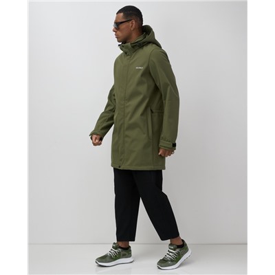 Парка спортивная мужская с капюшоном softshell цвета хаки 9565Kh