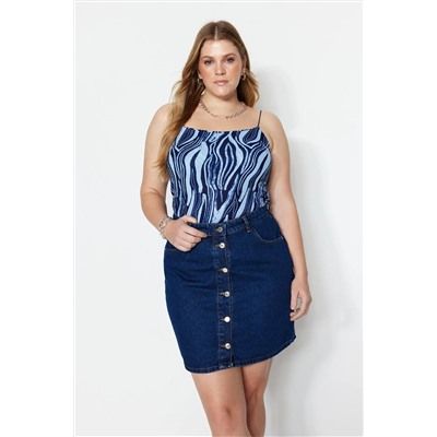 Blue Best Pattern The Clook Cront Blought Blouse TBBSS23AF00010